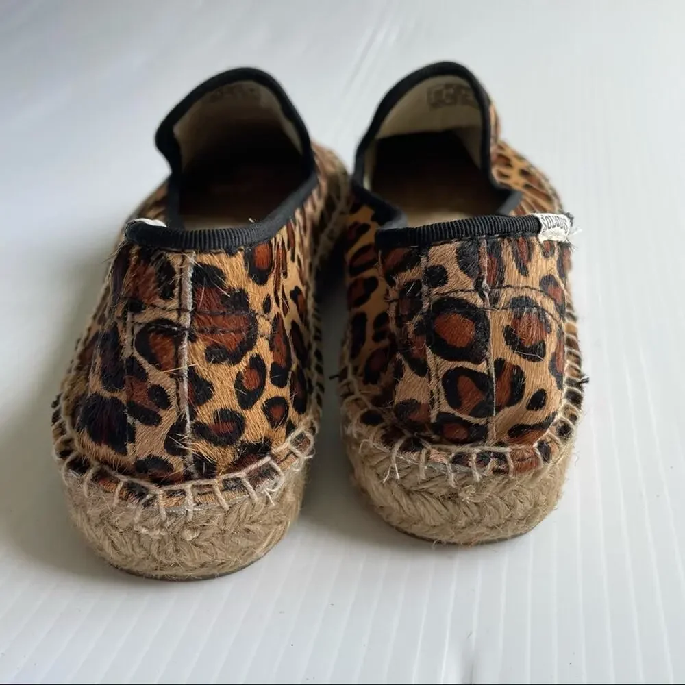 Soludos platform espadrilles calf hair animal print leopard smoking slipper sz 9
